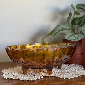 Vintage Indiana Glass Iridescent Gold Carnival Oval Bowl